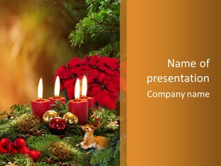 Moss Christmas Wreath Flame PowerPoint Template