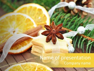 Decoration Orange Poinsettia PowerPoint Template