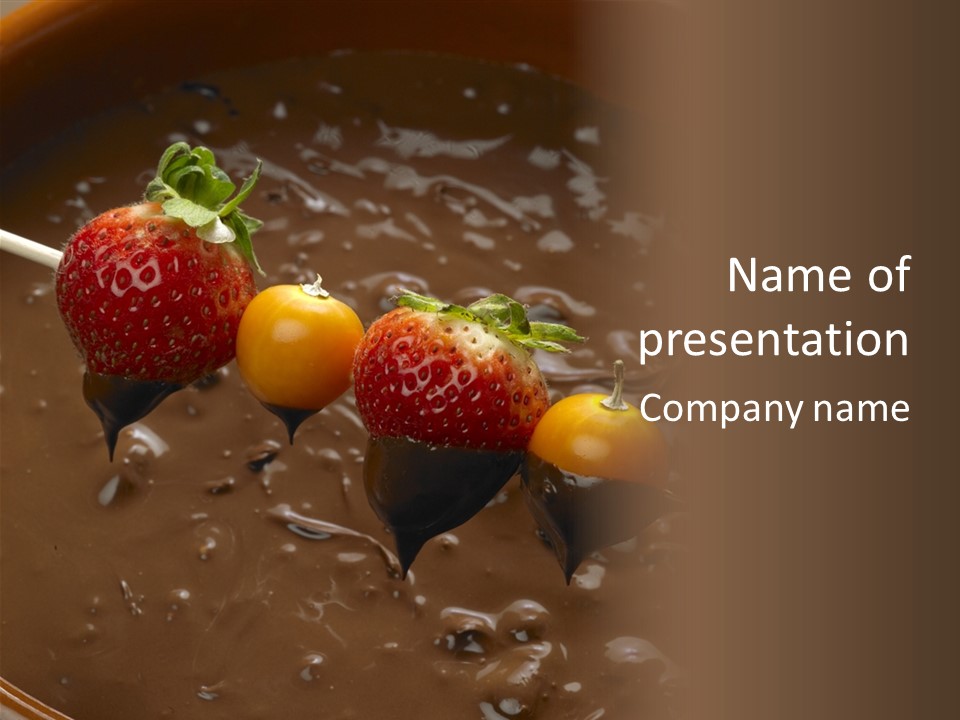 Still Life Chocolate Fondue Strawberries PowerPoint Template