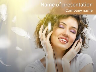 Female Person Headphone PowerPoint Template