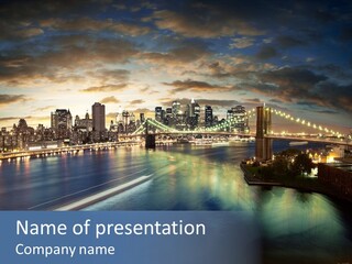 Brooklyn Cityscape Dusk PowerPoint Template