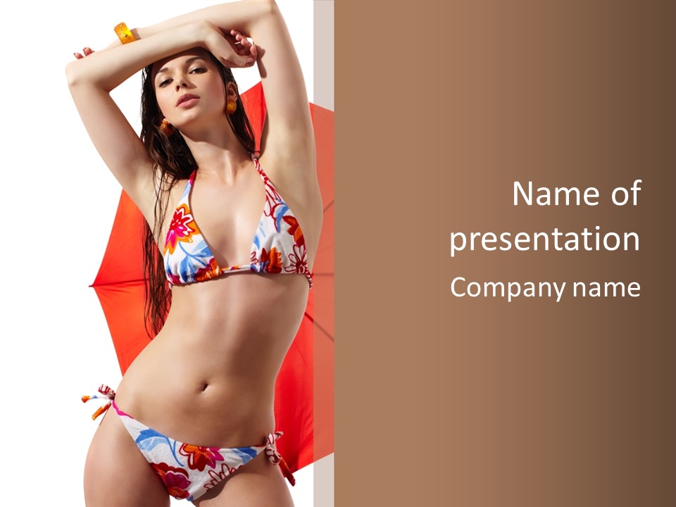 Isolated Looking Brunette PowerPoint Template