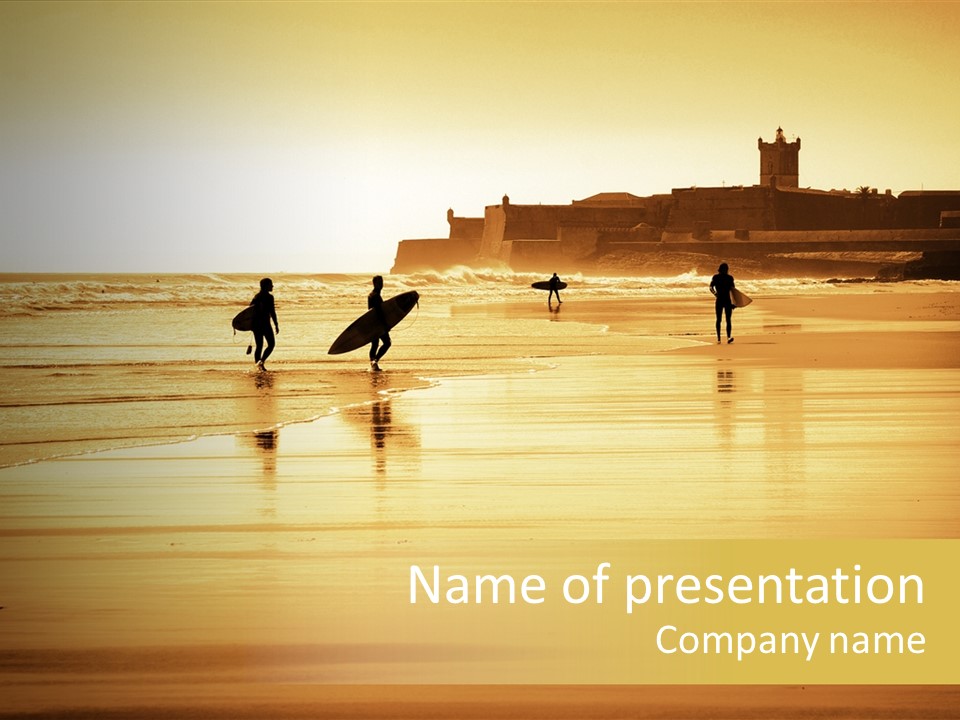 Surfing Shoreline Walking PowerPoint Template