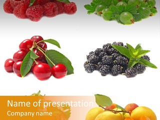 Raspberries White Isolated PowerPoint Template