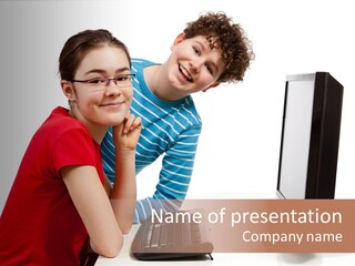 Studying Girl Schoolboy PowerPoint Template