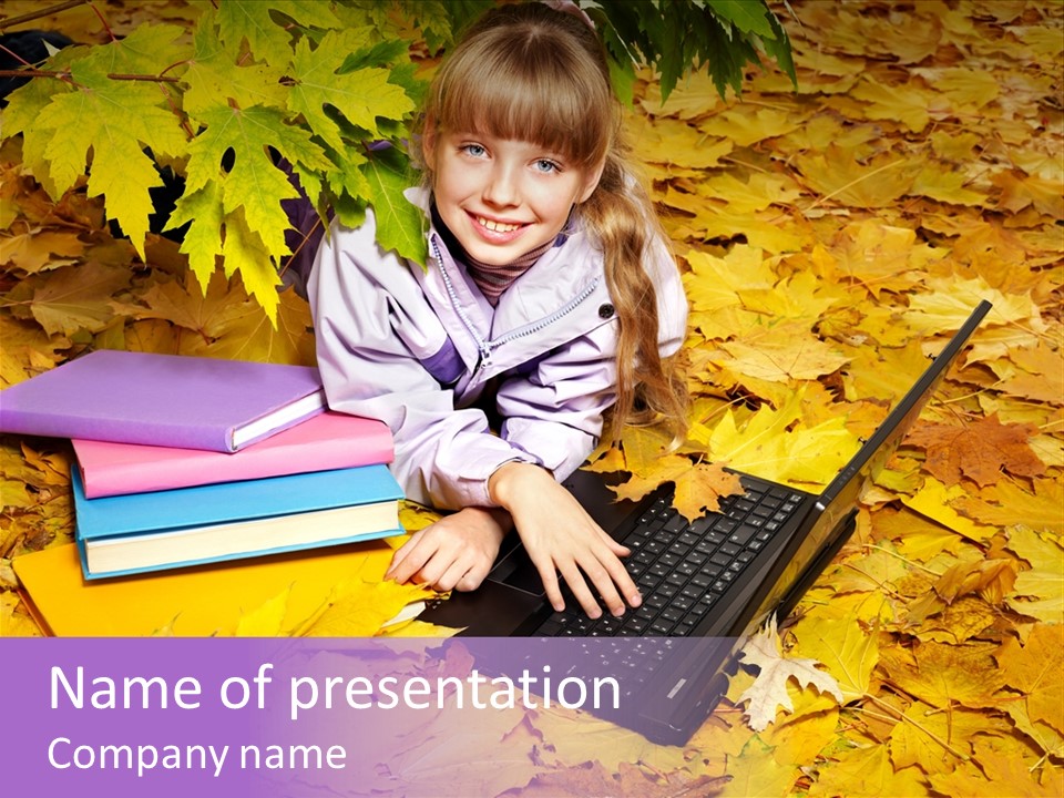 Blond Little Girl Schoolgirl PowerPoint Template