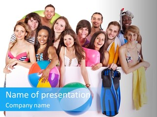 Beach Group Caucasian PowerPoint Template