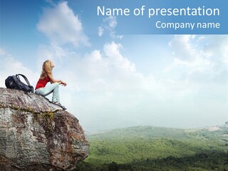 Adventure Sitting Backpack PowerPoint Template