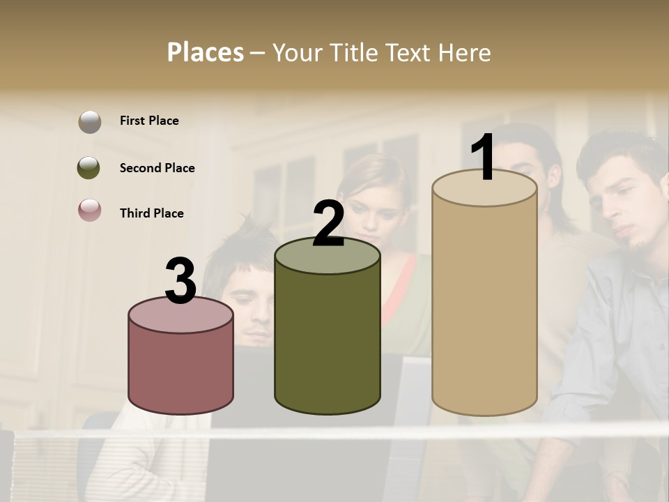 Colleagues Looking At Laptop Computer PowerPoint Template