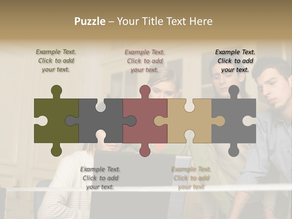 Colleagues Looking At Laptop Computer PowerPoint Template