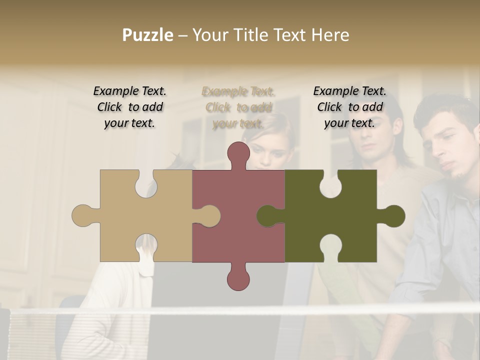 Colleagues Looking At Laptop Computer PowerPoint Template