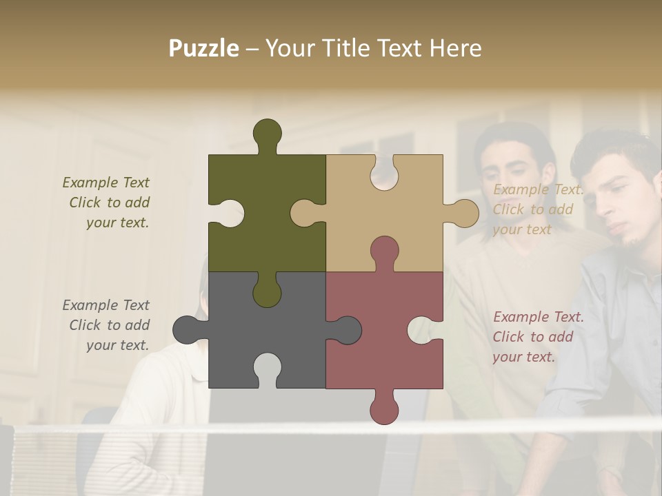 Colleagues Looking At Laptop Computer PowerPoint Template