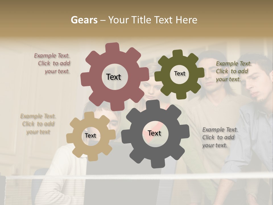 Colleagues Looking At Laptop Computer PowerPoint Template