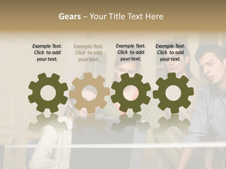 Colleagues Looking At Laptop Computer PowerPoint Template