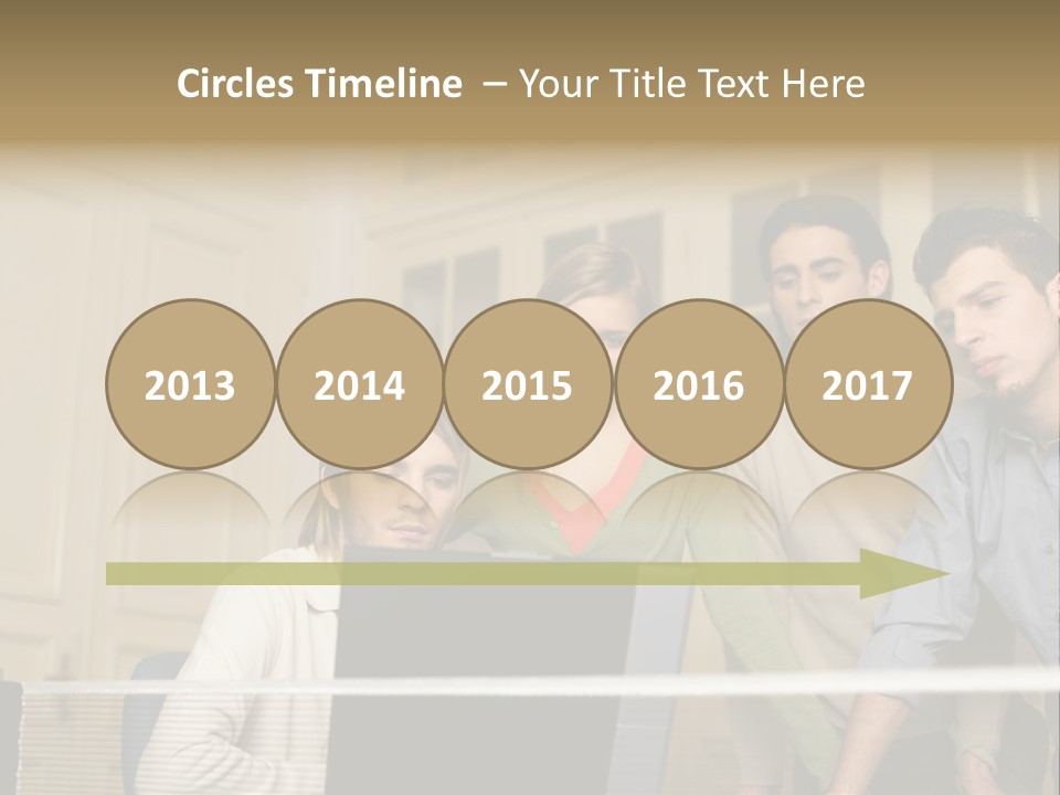 Colleagues Looking At Laptop Computer PowerPoint Template