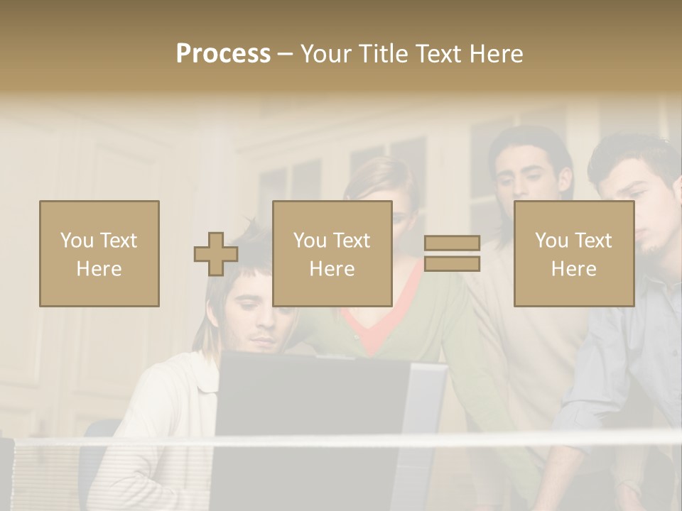 Colleagues Looking At Laptop Computer PowerPoint Template