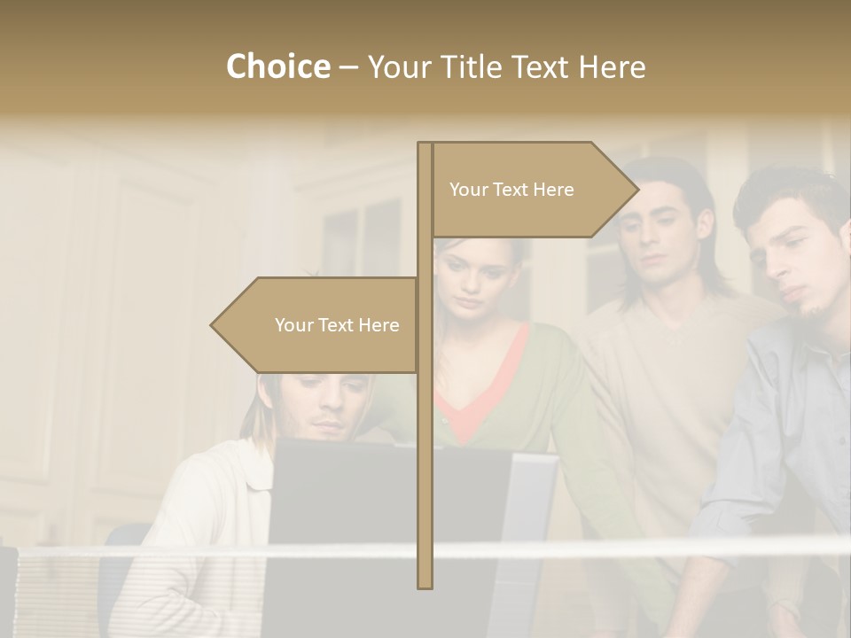 Colleagues Looking At Laptop Computer PowerPoint Template