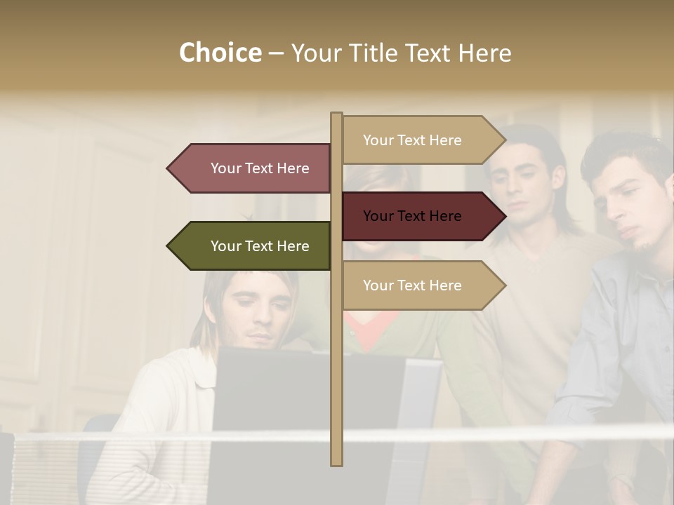 Colleagues Looking At Laptop Computer PowerPoint Template