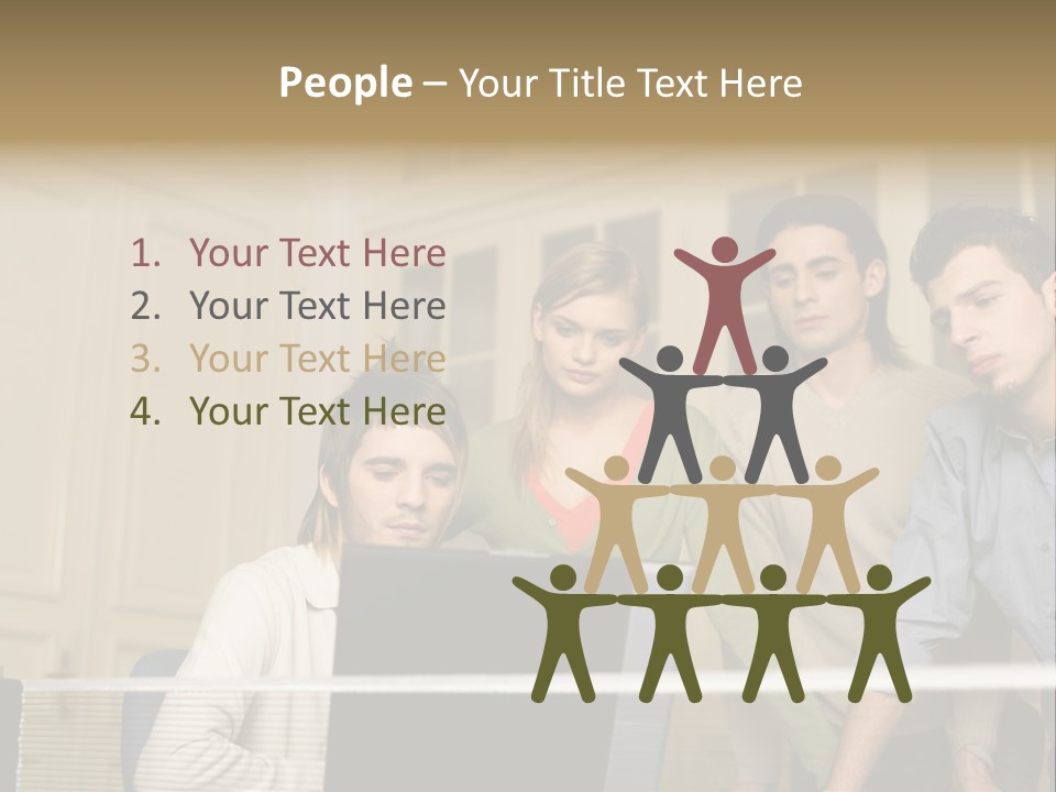 Colleagues Looking At Laptop Computer PowerPoint Template