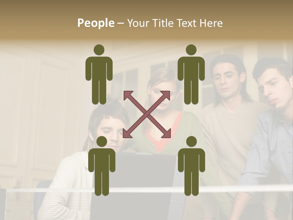 Colleagues Looking At Laptop Computer PowerPoint Template