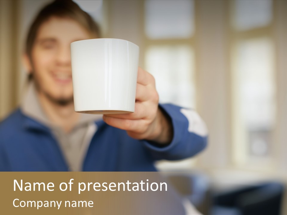 Man Offering Coffee Cup PowerPoint Template