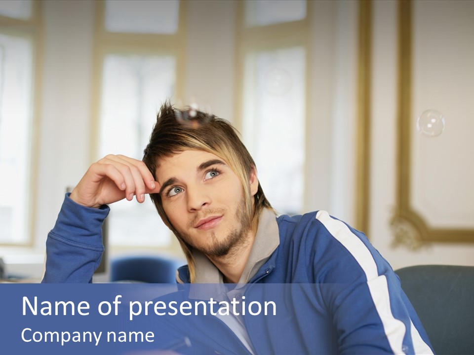 Man Looking At Floating Bubbles PowerPoint Template