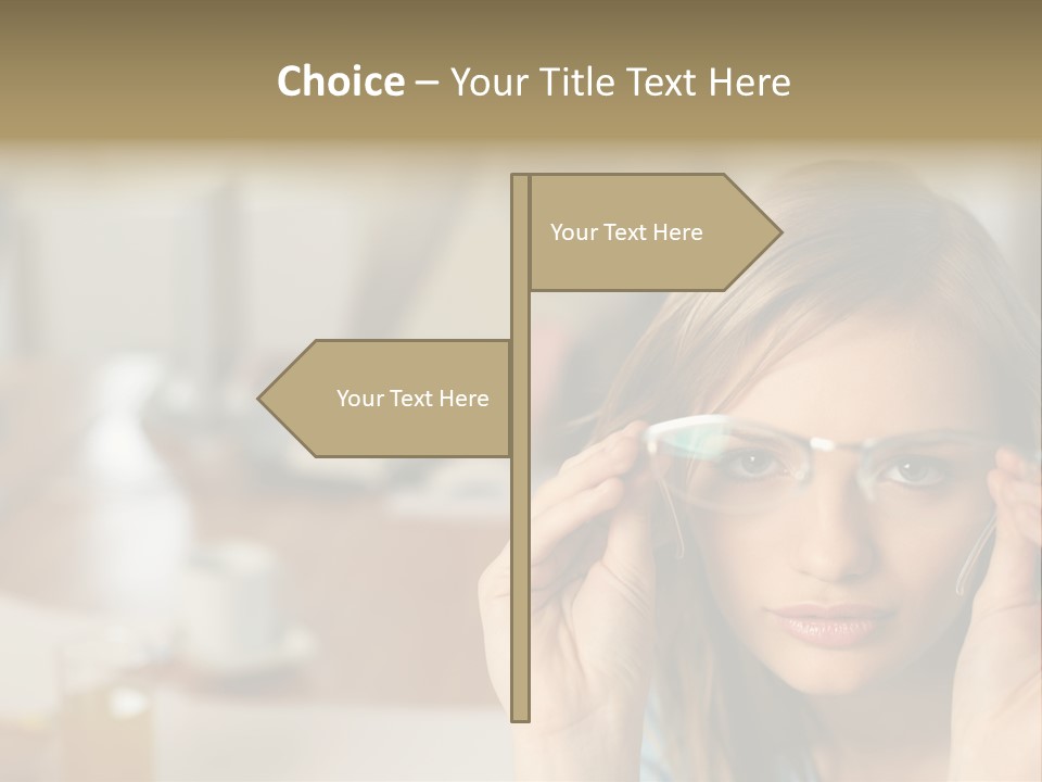 Woman Holding Up A Pair Of Glasses PowerPoint Template
