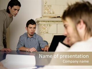 Young Men Working Together PowerPoint Template