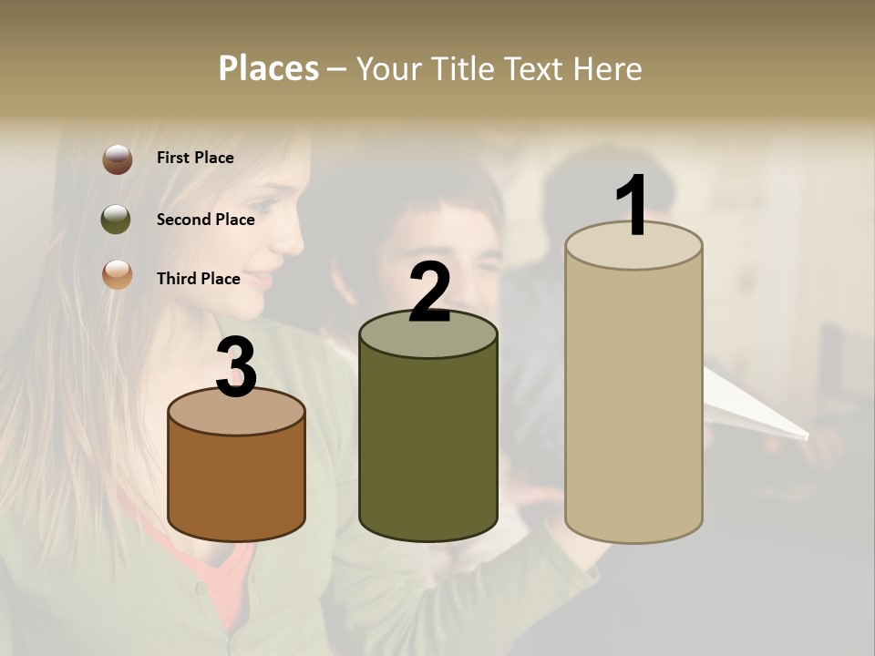 Men Watching Woman With Paper Aeroplane PowerPoint Template