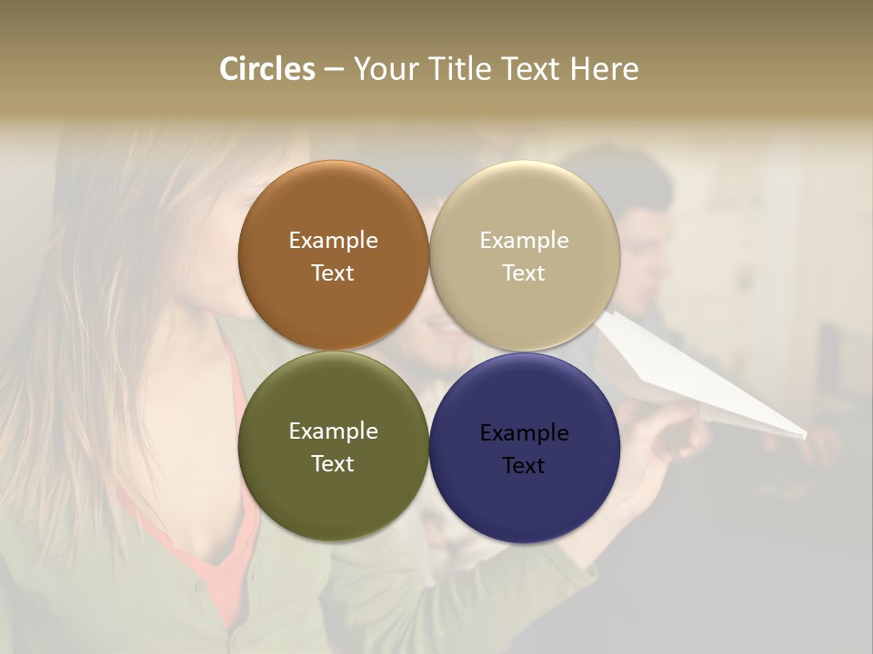 Men Watching Woman With Paper Aeroplane PowerPoint Template