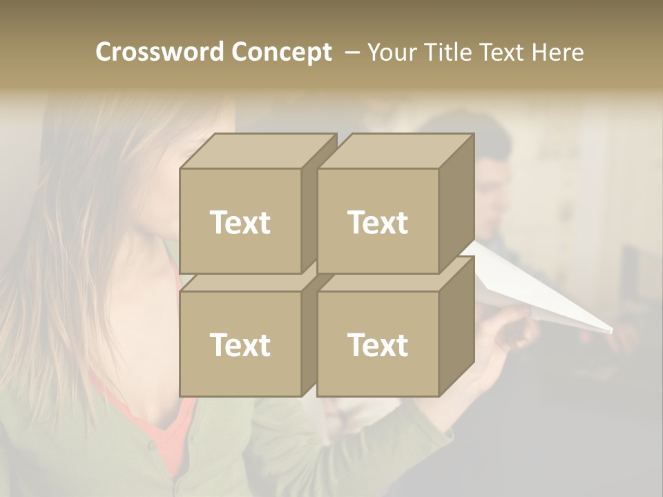 Men Watching Woman With Paper Aeroplane PowerPoint Template