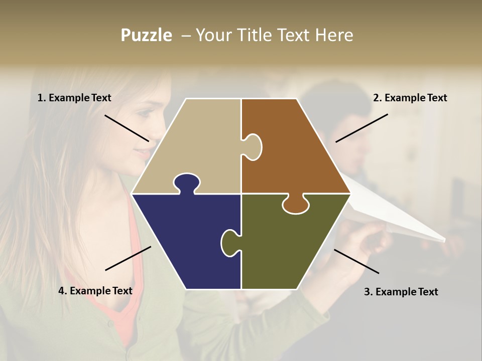 Men Watching Woman With Paper Aeroplane PowerPoint Template