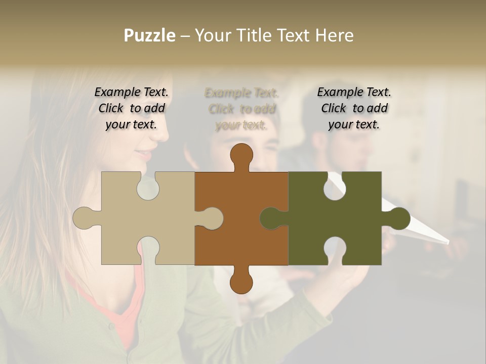 Men Watching Woman With Paper Aeroplane PowerPoint Template