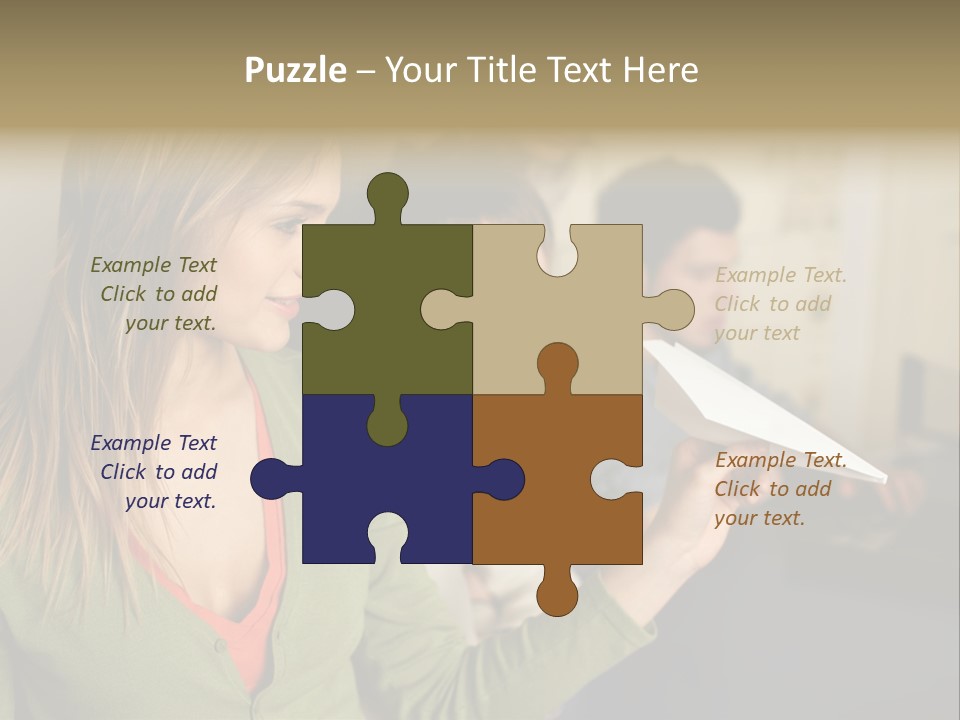 Men Watching Woman With Paper Aeroplane PowerPoint Template