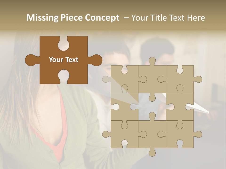 Men Watching Woman With Paper Aeroplane PowerPoint Template