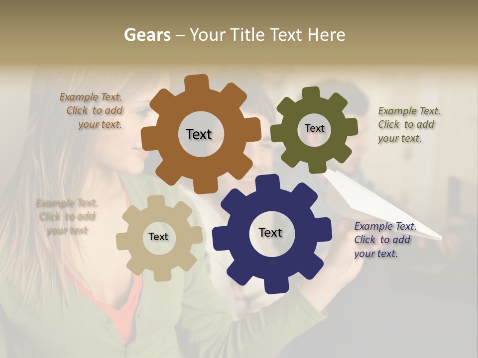 Men Watching Woman With Paper Aeroplane PowerPoint Template