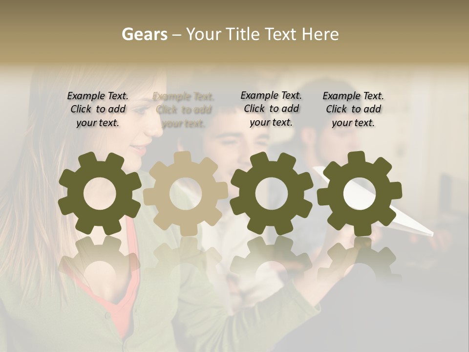 Men Watching Woman With Paper Aeroplane PowerPoint Template