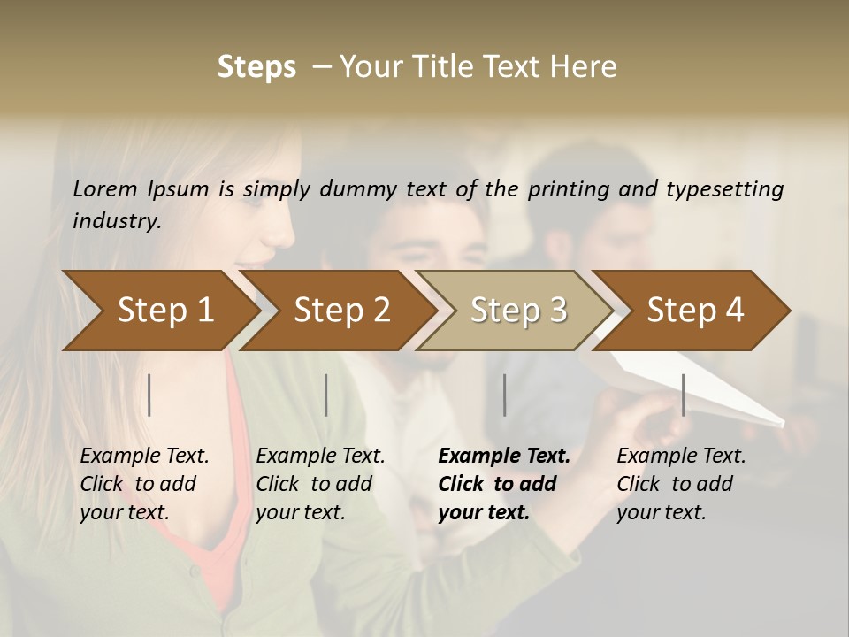 Men Watching Woman With Paper Aeroplane PowerPoint Template