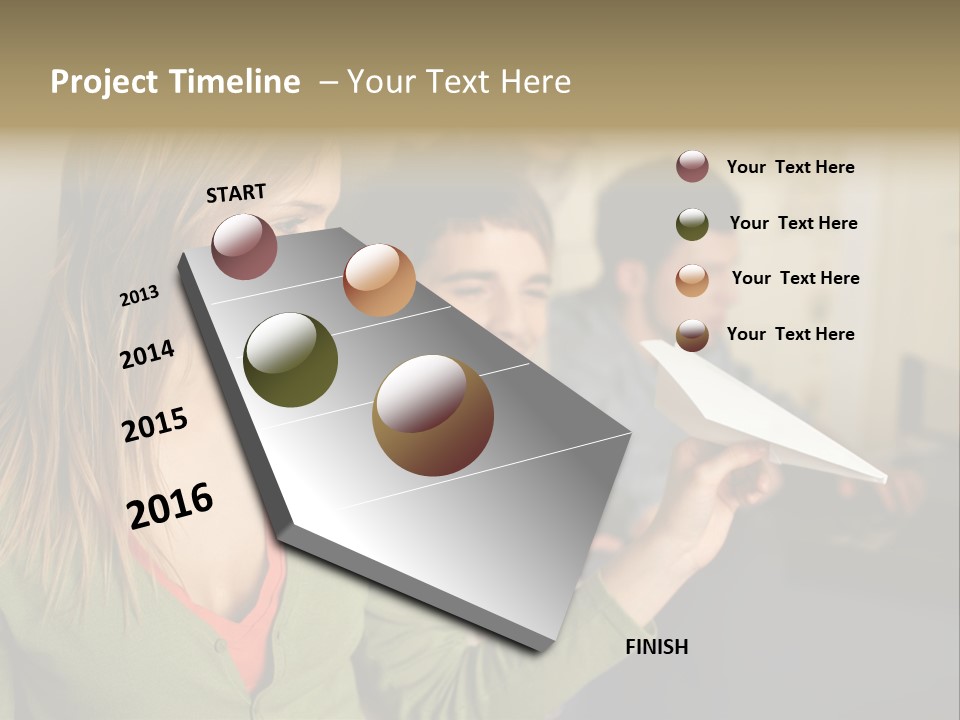Men Watching Woman With Paper Aeroplane PowerPoint Template