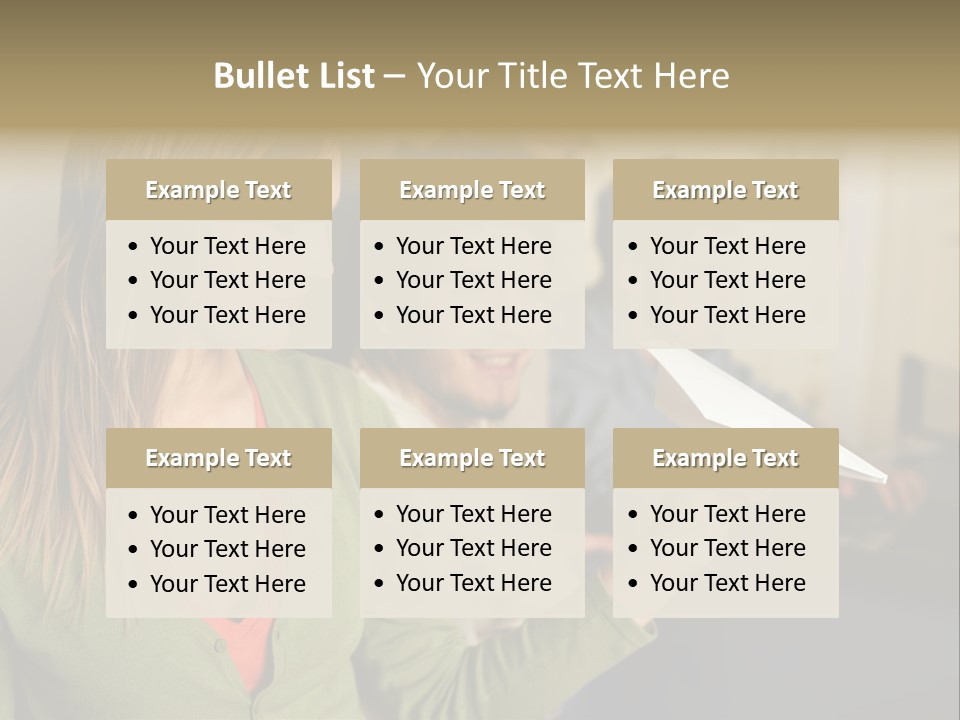 Men Watching Woman With Paper Aeroplane PowerPoint Template