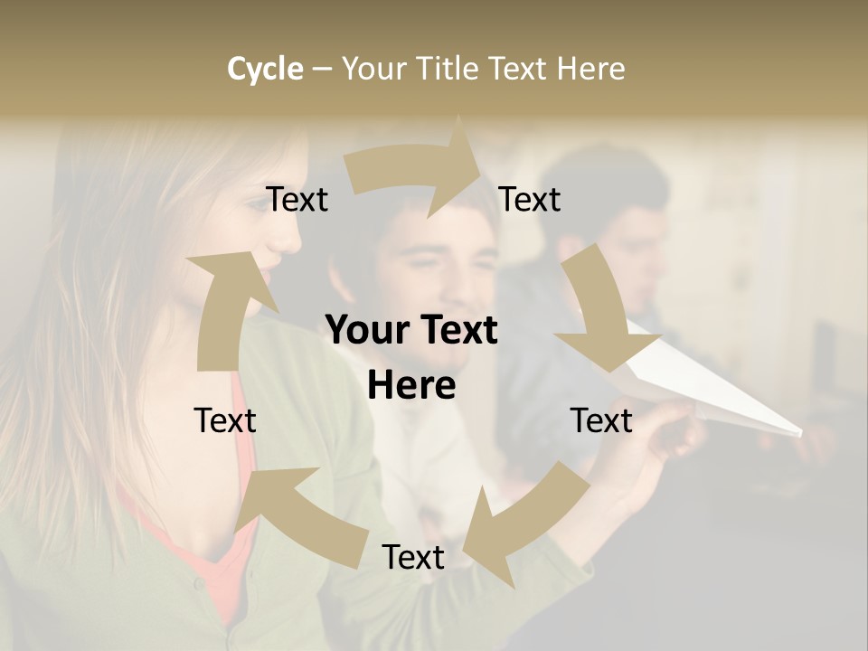 Men Watching Woman With Paper Aeroplane PowerPoint Template