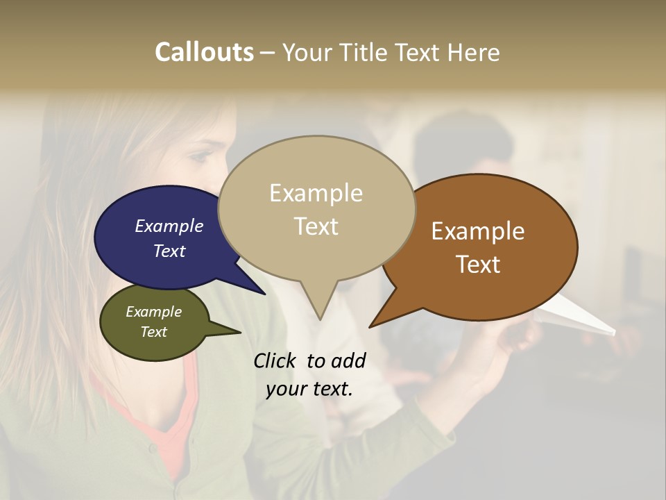 Men Watching Woman With Paper Aeroplane PowerPoint Template