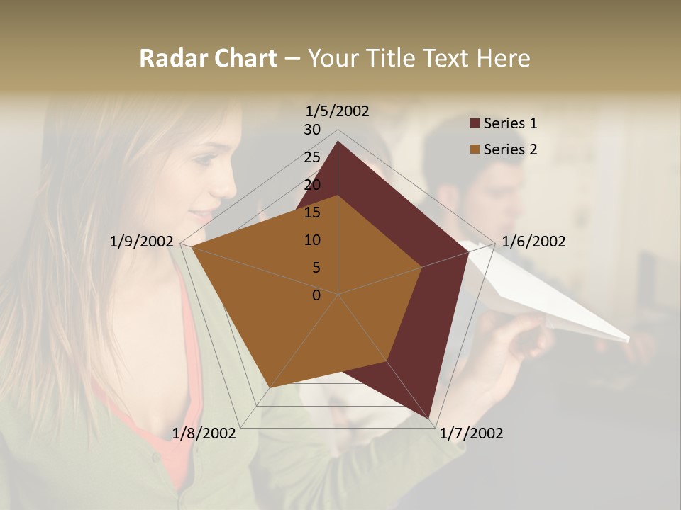 Men Watching Woman With Paper Aeroplane PowerPoint Template