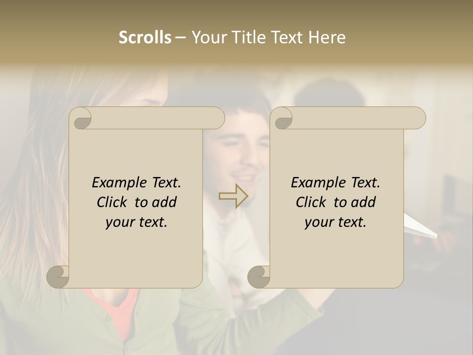 Men Watching Woman With Paper Aeroplane PowerPoint Template