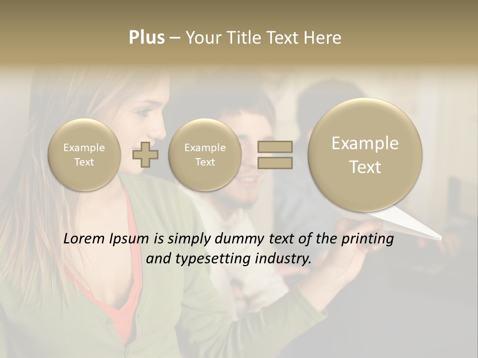 Men Watching Woman With Paper Aeroplane PowerPoint Template