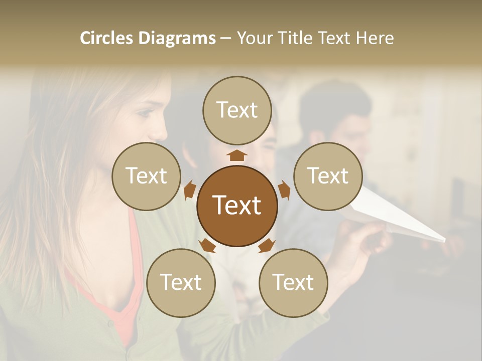 Men Watching Woman With Paper Aeroplane PowerPoint Template