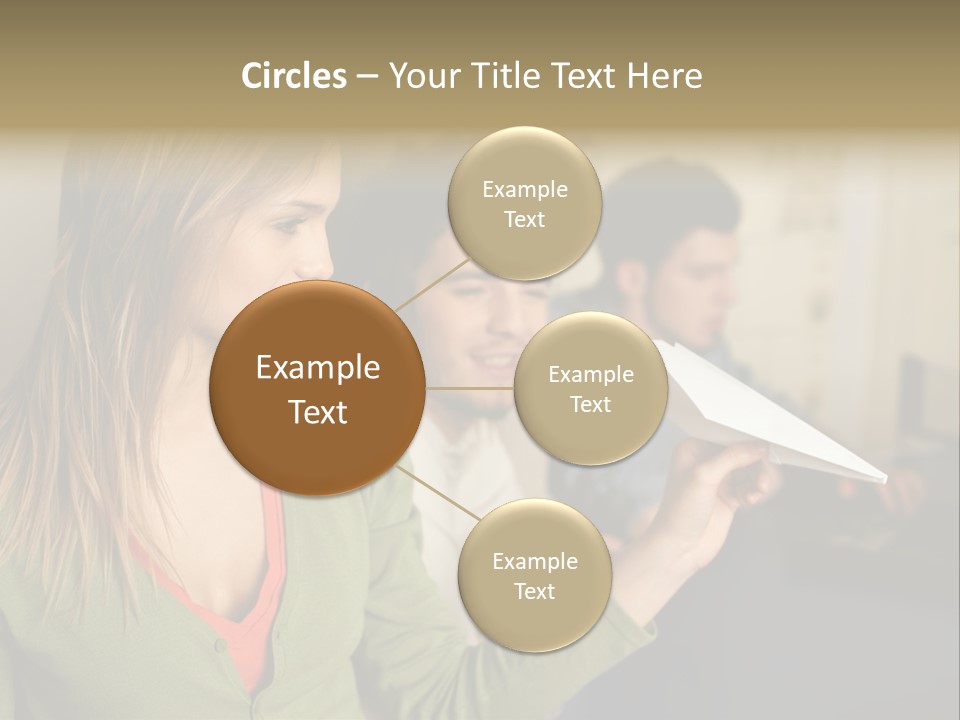 Men Watching Woman With Paper Aeroplane PowerPoint Template