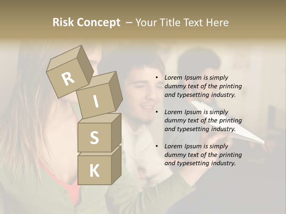 Men Watching Woman With Paper Aeroplane PowerPoint Template