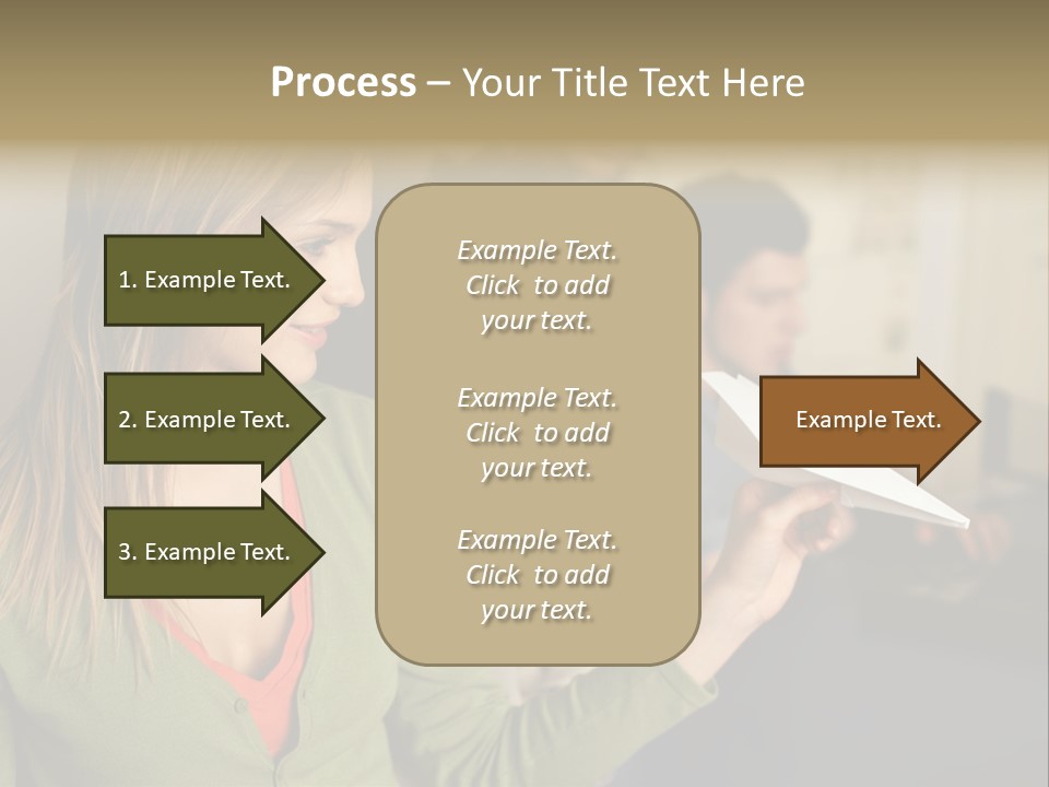 Men Watching Woman With Paper Aeroplane PowerPoint Template