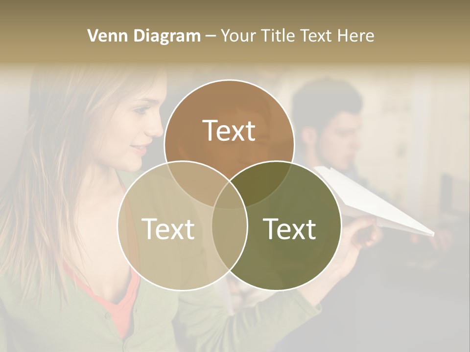 Men Watching Woman With Paper Aeroplane PowerPoint Template